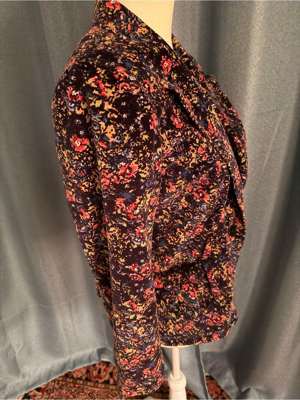 Cartonnier (Anthropologie) Navy Floral Velvet Blazer with 3/4 Sleeves - Picture 3 of 5